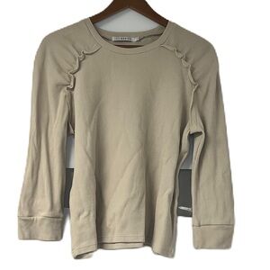 Jay Basics Woman's Tan Waffle weave ruffle cropped sz L classic casual fun